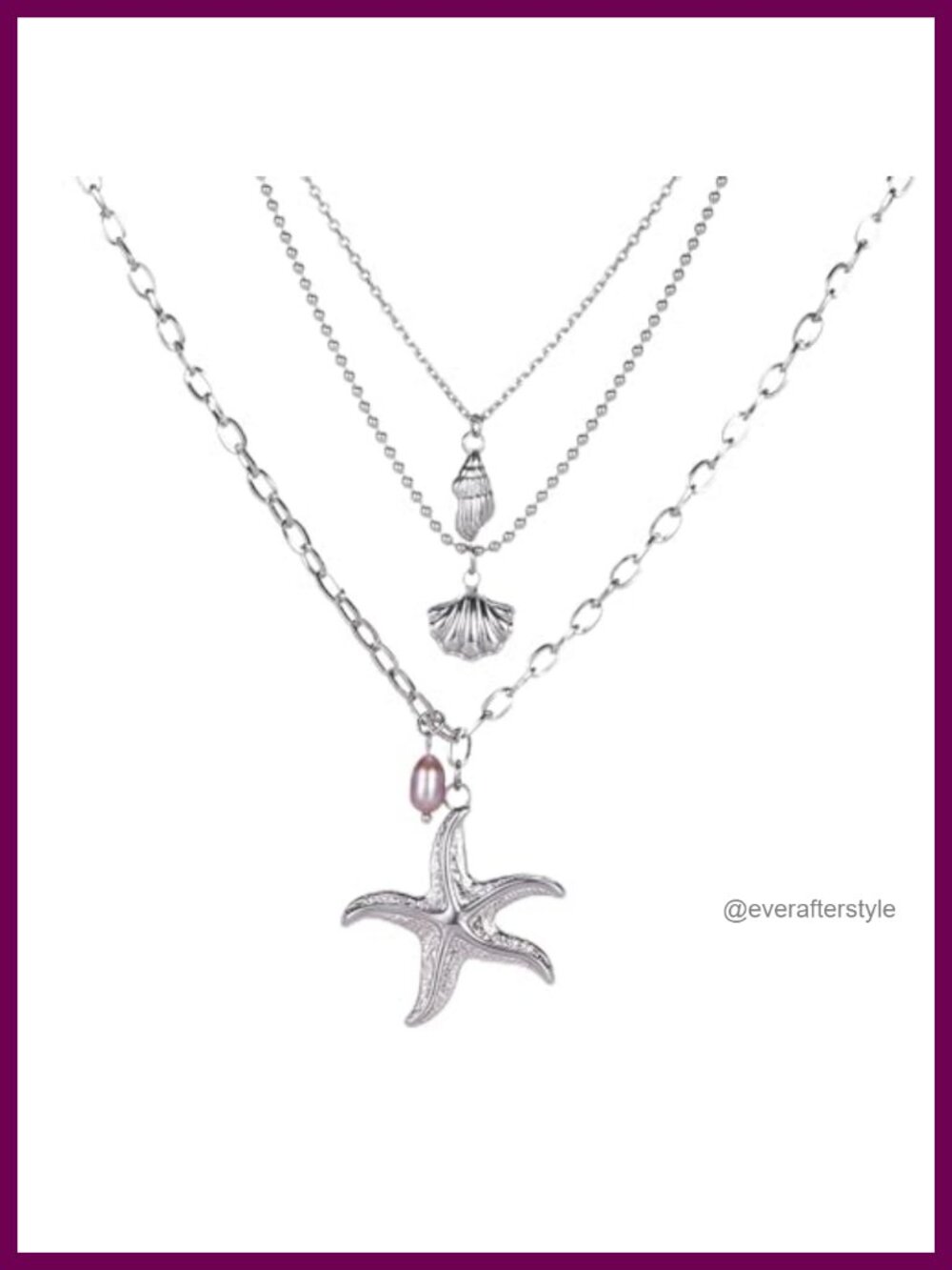 Layered Starfish Pendant Necklace Stainless Steel Ocean Beach Jewelry